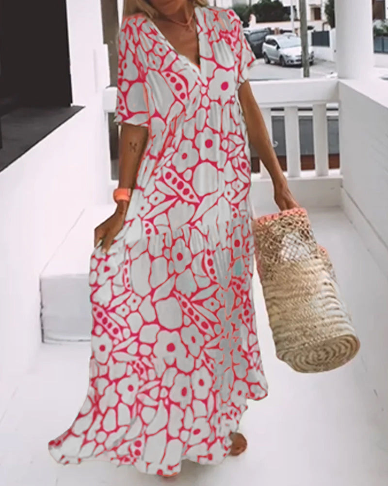 Amelie printed dress with V-neckline - elegant and airy for all occasions