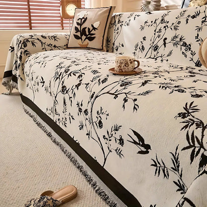 Beautiful Flower Print Blanket with Tassel Edge