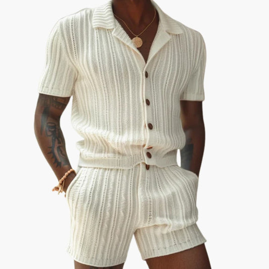 Breathable Knit Polo Shirt and Shorts Set for Men - Olytrend