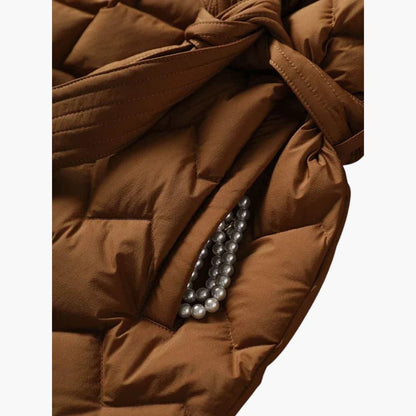 Warm Red Parka Coat for Women with Adjustable Belt
