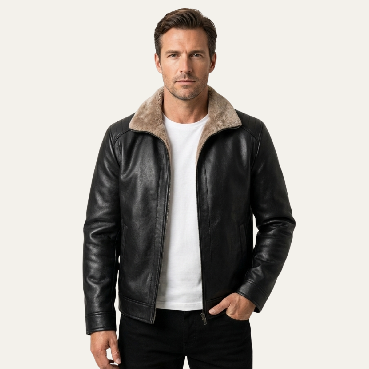 Warm Fleece Lined Men's Leather Coat