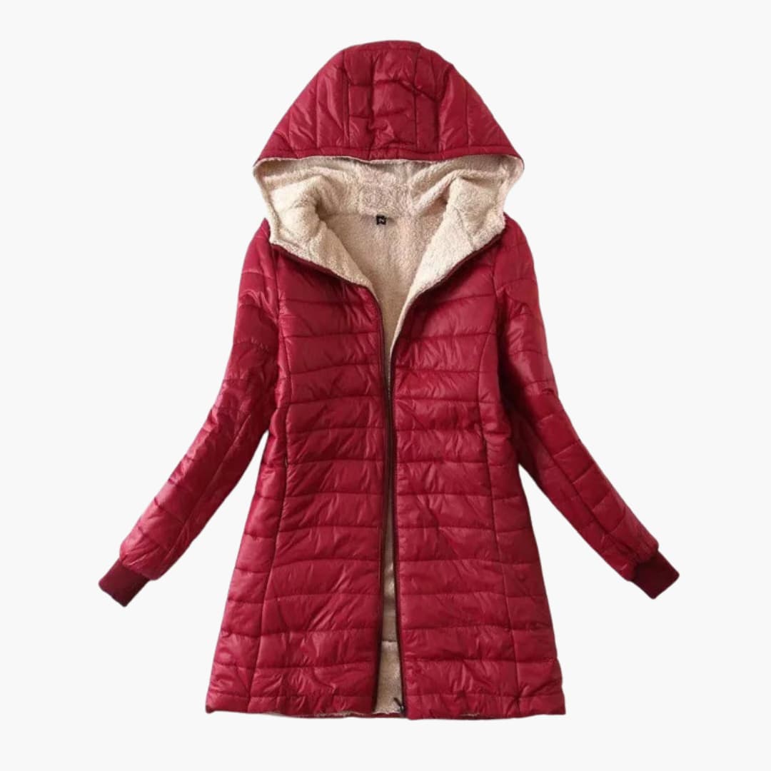 Warm Women's Parka Coat with Zip and Hood - Olytrend