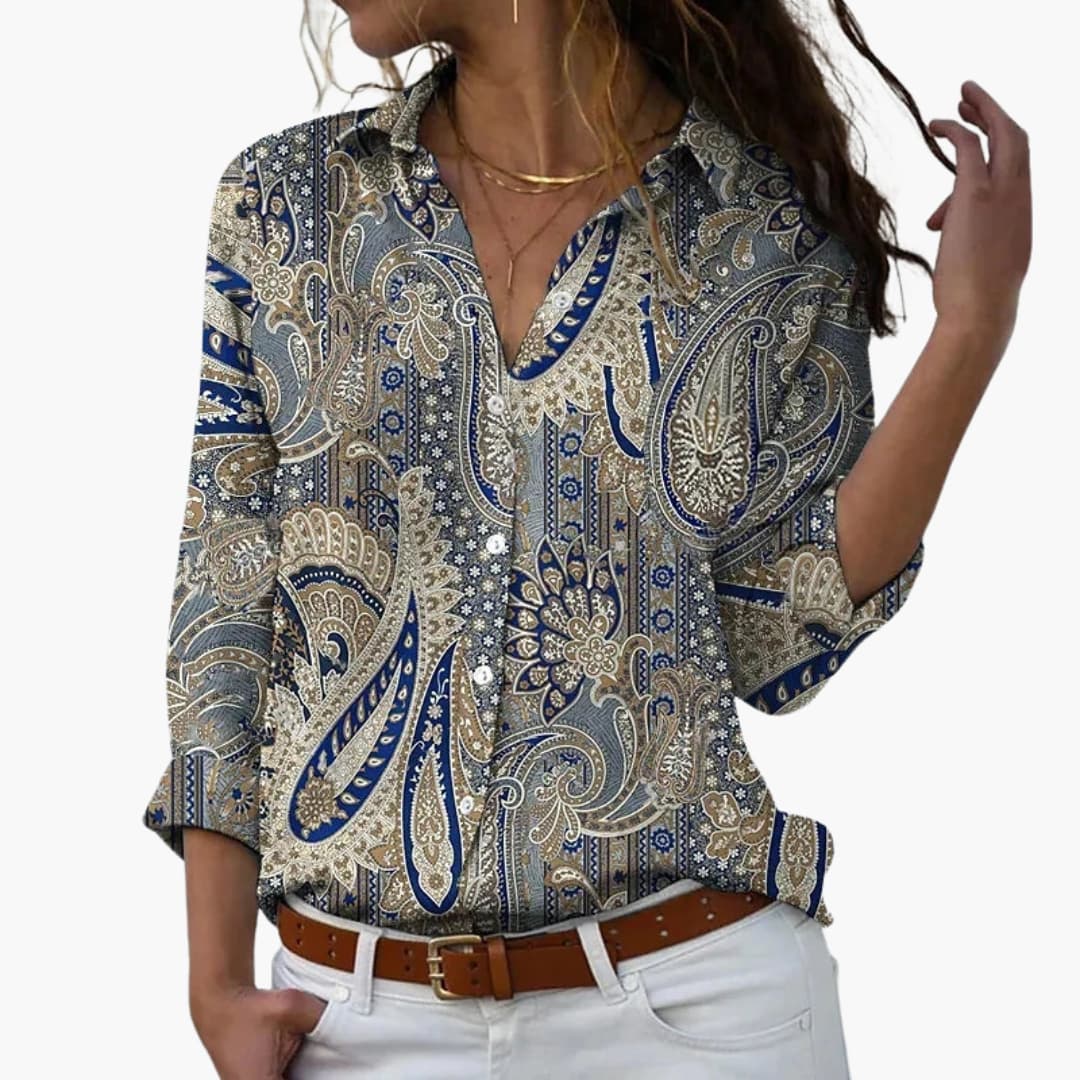 Chic Floral V Neck Ladies Shirt