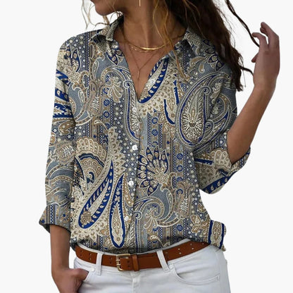 Chic Floral V Neck Ladies Shirt