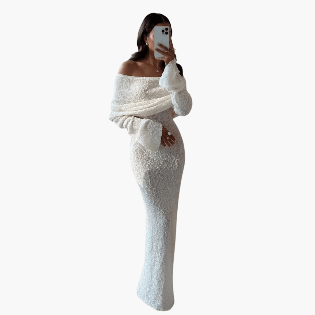 Women's Chic Cold Shoulder Knit Maxi Evening Dress
