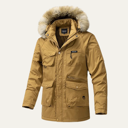 Warm Men's Waterproof Down Parka with Multiple Pockets
