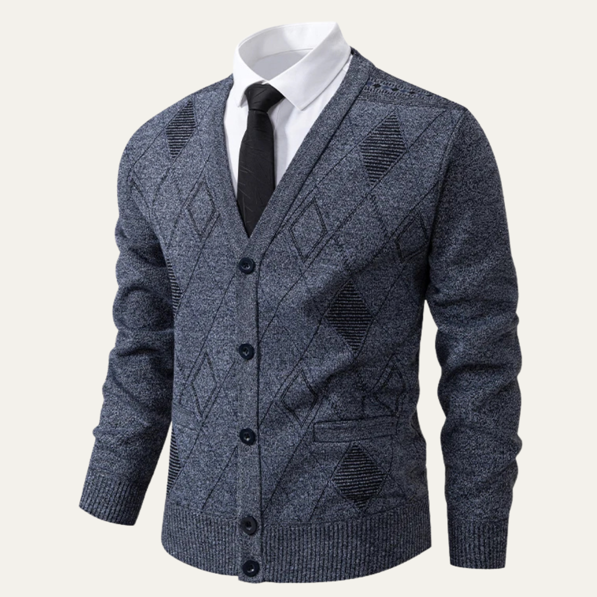 Warm Plaid V Neck Men's Fleece Cardigan Sweater