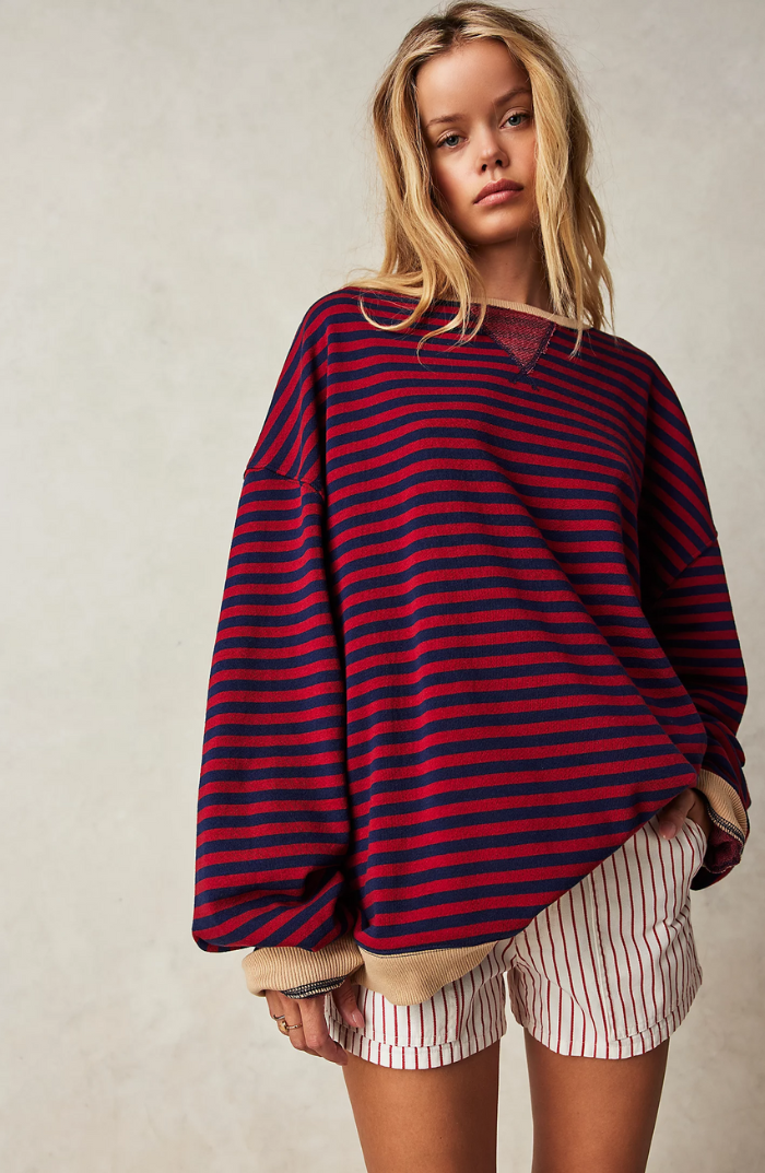 Women's casual sweatshirt: stripes & contrasting details