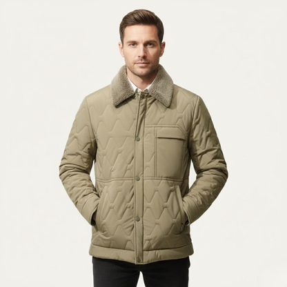 Warm Quilted Mens Winter Parka Coat with Faux Fur Hood