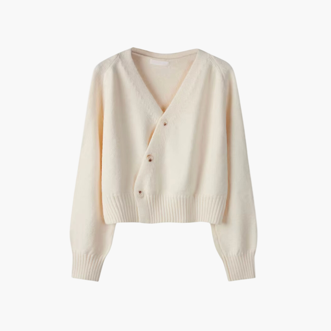 Women's cardigan with diagonal button placket and V-neck – fashionable casual and office look