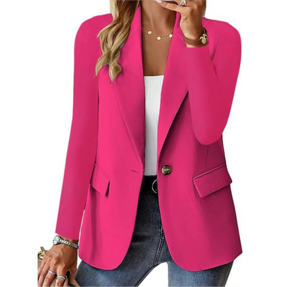 Casual long-sleeve blazer with slim pocket and buckle for women