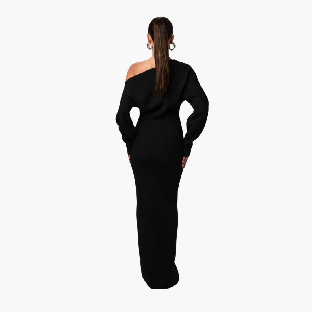 Chic Cold Shoulder Knit Evening Dress