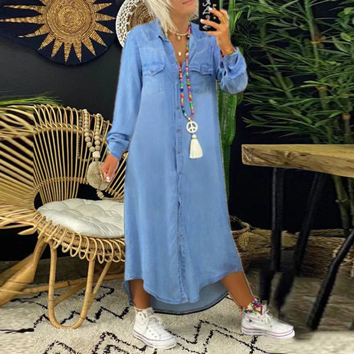 Casual Classic Denim Shirt Dress - Olytrend
