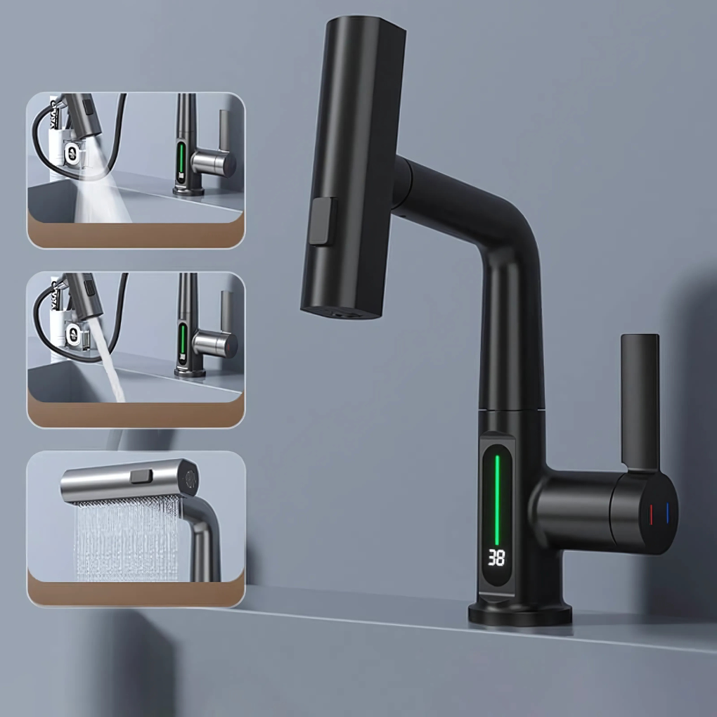 Adjustable LED Waterfall Sink Faucet