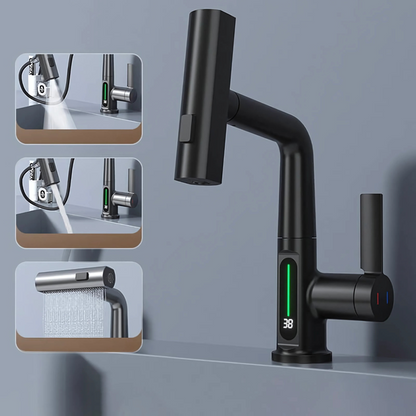 Adjustable LED Waterfall Sink Faucet
