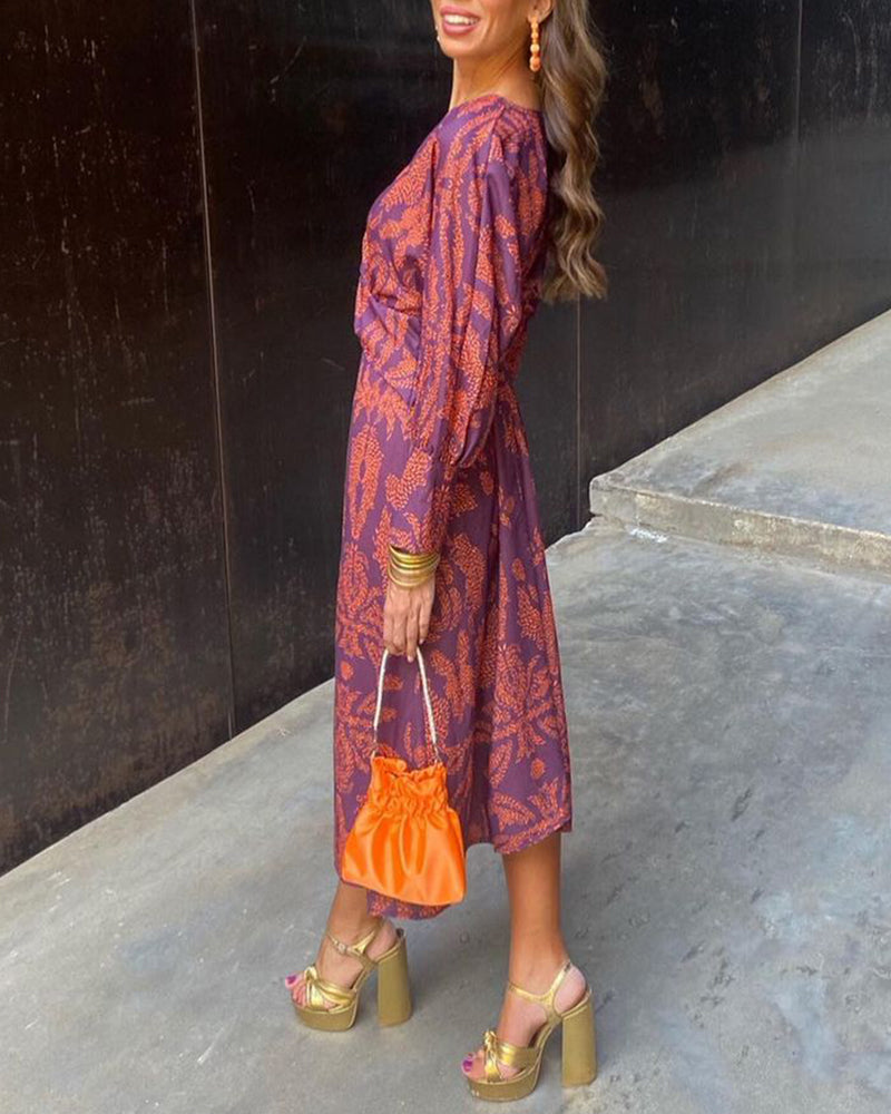 Casual Floral Knee Length Dress with Twist Front