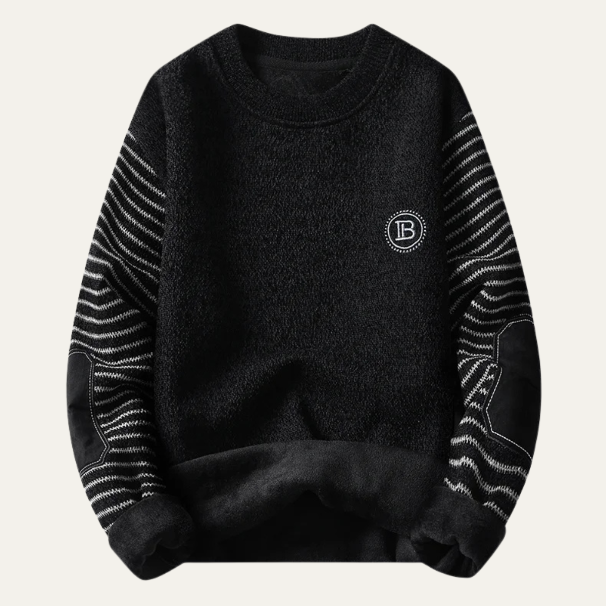 Warm Striped Crew Neck Men's Fleece Sweater