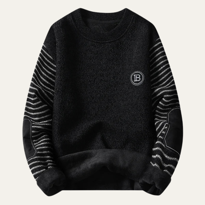 Warm Striped Crew Neck Men's Fleece Sweater