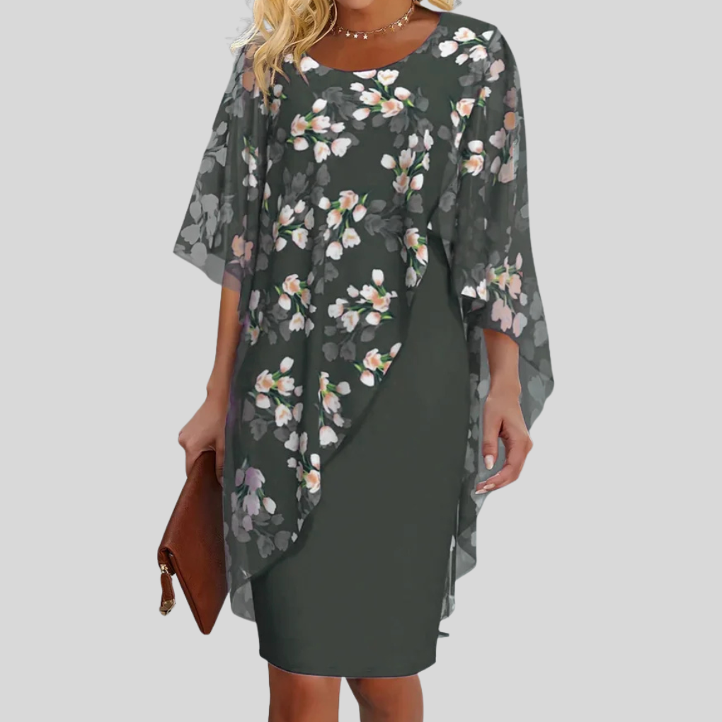 Beautiful Flower Print Chiffon Dress