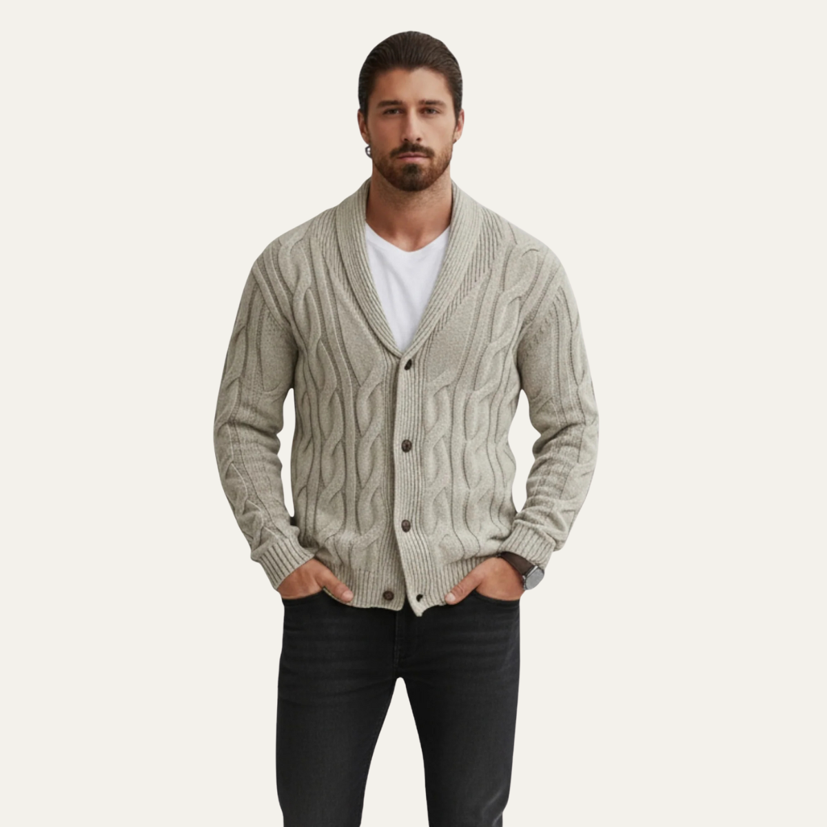 Warm Men's Cable Knit Patterned Cardigan Sweater