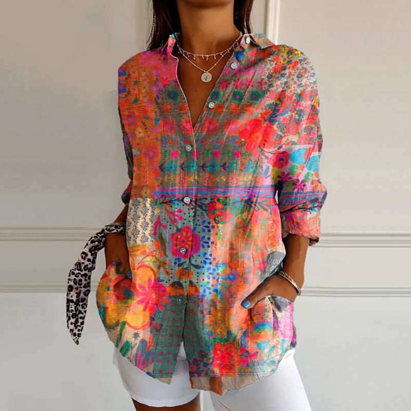 Women's Floral Button Down Blouse | Airy Long Sleeve