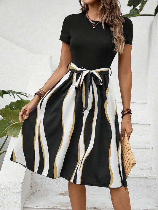 Spring/Summer Samantha Dress: Striped Print & Tie Waist