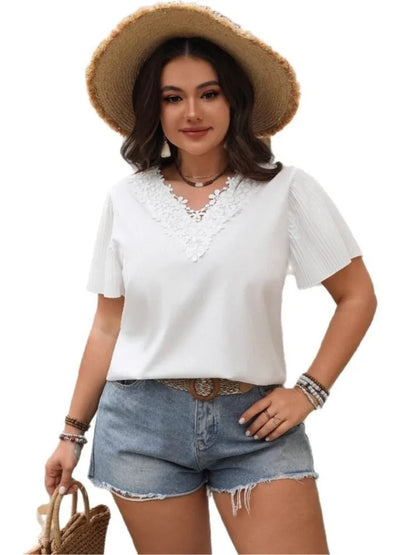 Alessia | Elegant Blouse for Women with Floral Lace and Pleated Sleeves