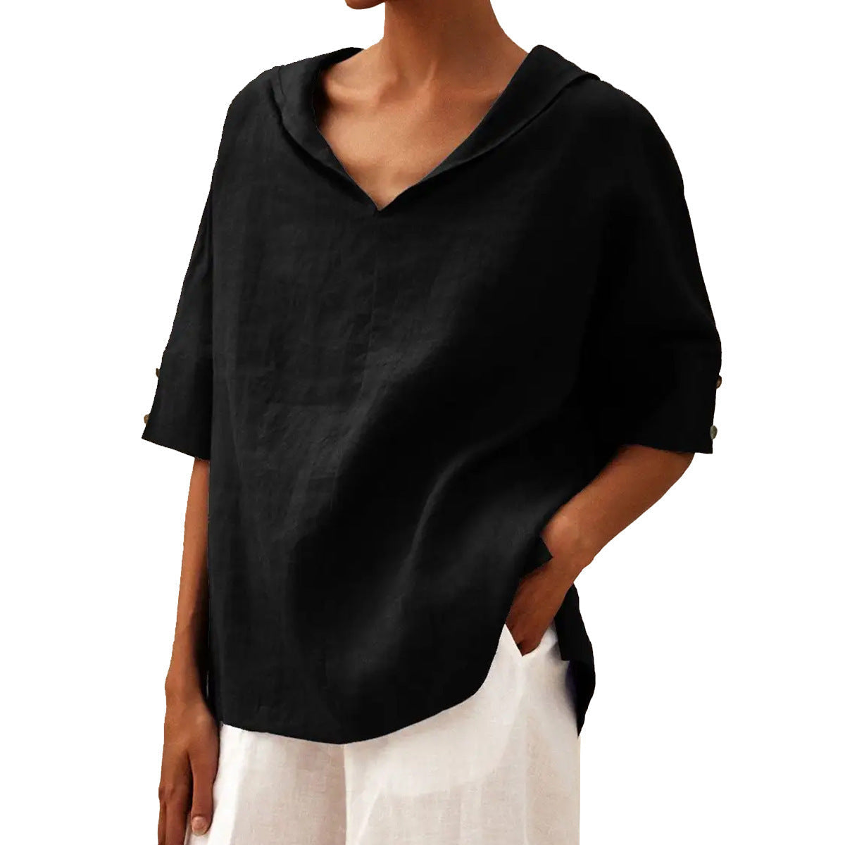 Women's Casual V-Neck Half-Sleeve Blouse – Casual Everyday Fashion with Modern Cut