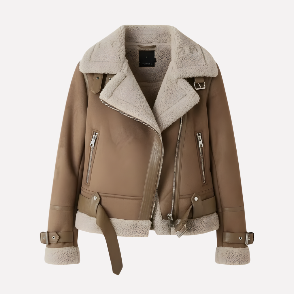 Warm Fleece Lined Women's Jacket with Waist Belt - Olytrend