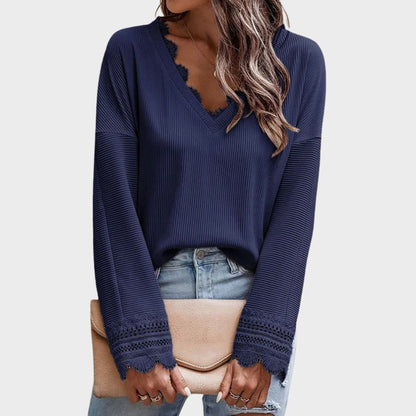 Beautiful Lace Detail Crew Neck Sweater