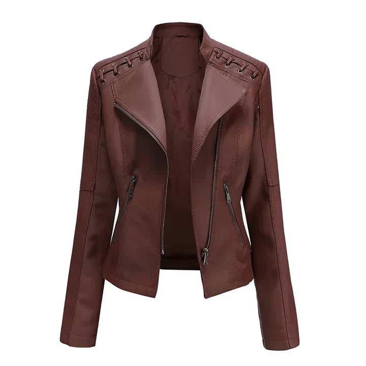 Arline Zippered Leatherette Jacket