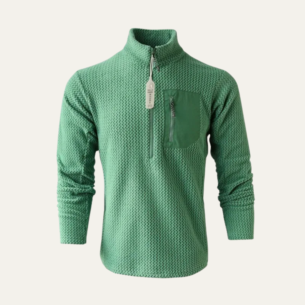 Warm Mens Fleece Half Zip Sweater with Zip Pocket