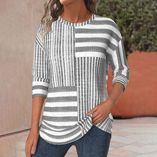 Casual Stripe Relaxed Fit Top - Olytrend