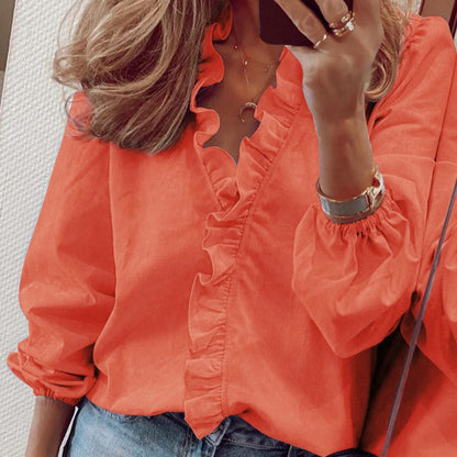 Blue Floral Puff Sleeve Women's Blouse