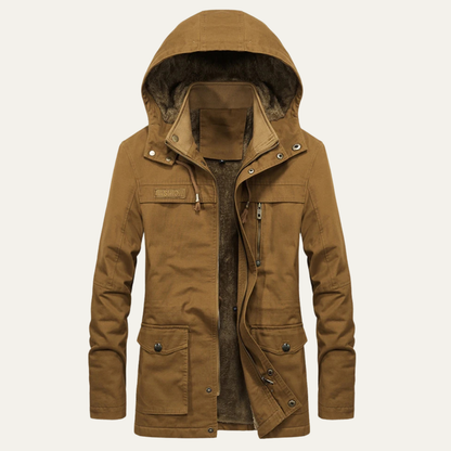 Warm Men's Insulated Parka Jacket with Multiple Pockets