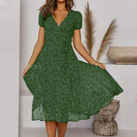 A-line swing dress, V-neck and swing hemline