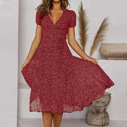 A-line swing dress, V-neck and swing hemline
