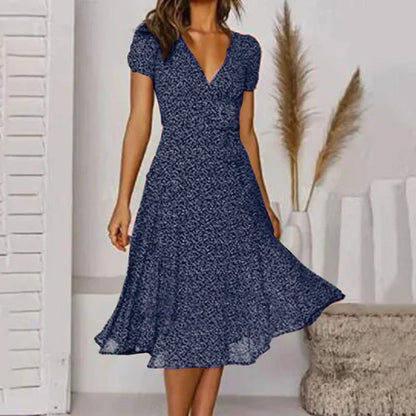 A-line swing dress, V-neck and swing hemline
