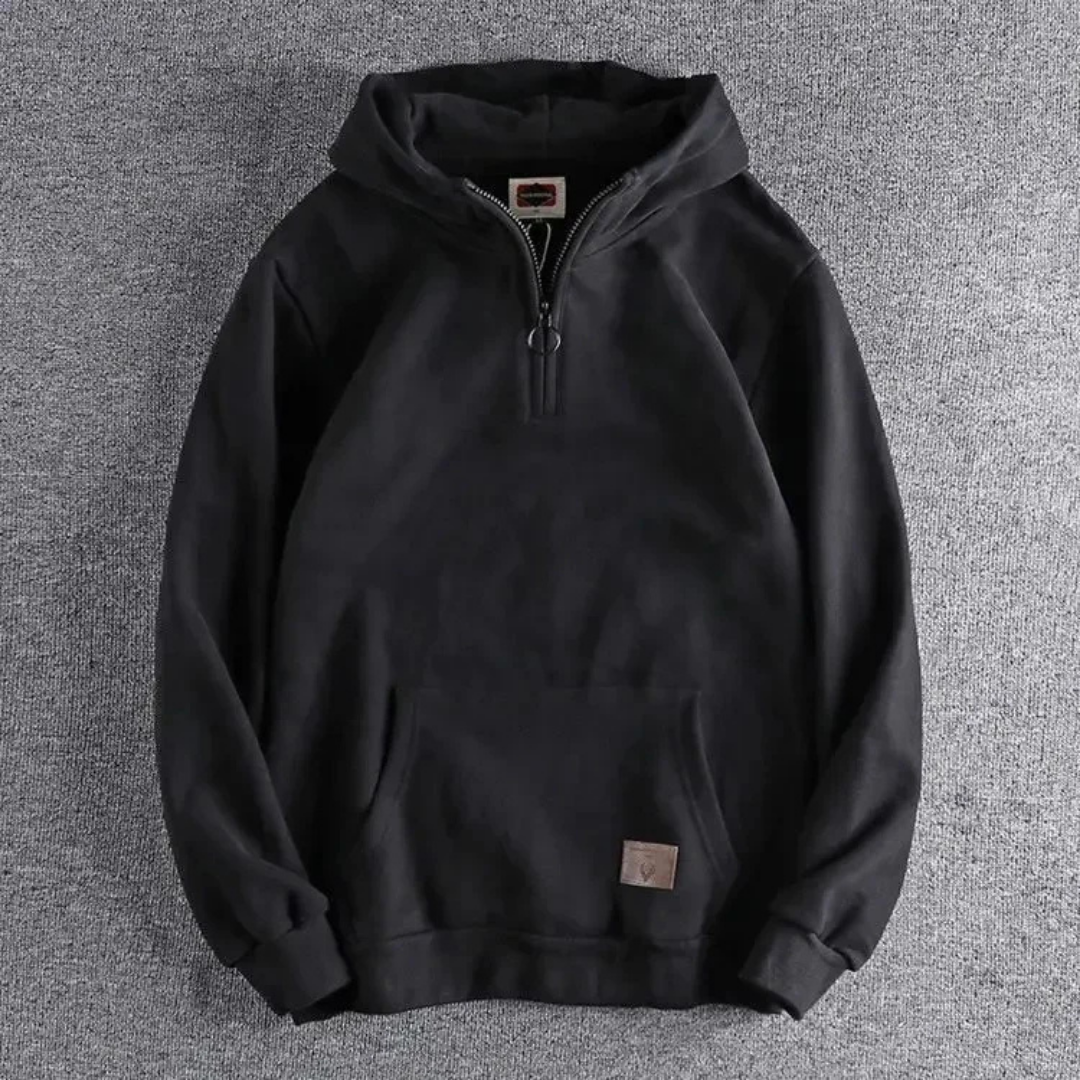 Warm winter coat with hood half-zip for men | Long sleeves