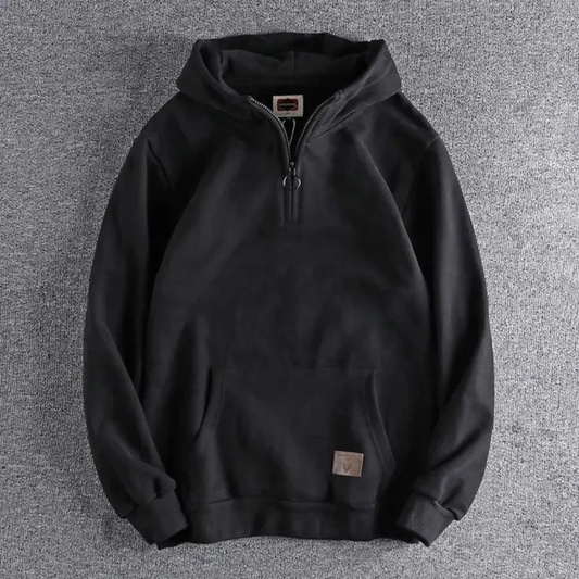 Warm winter coat with hood half-zip for men | Long sleeves