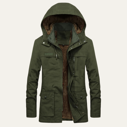 Warm Men's Insulated Parka Jacket with Multiple Pockets