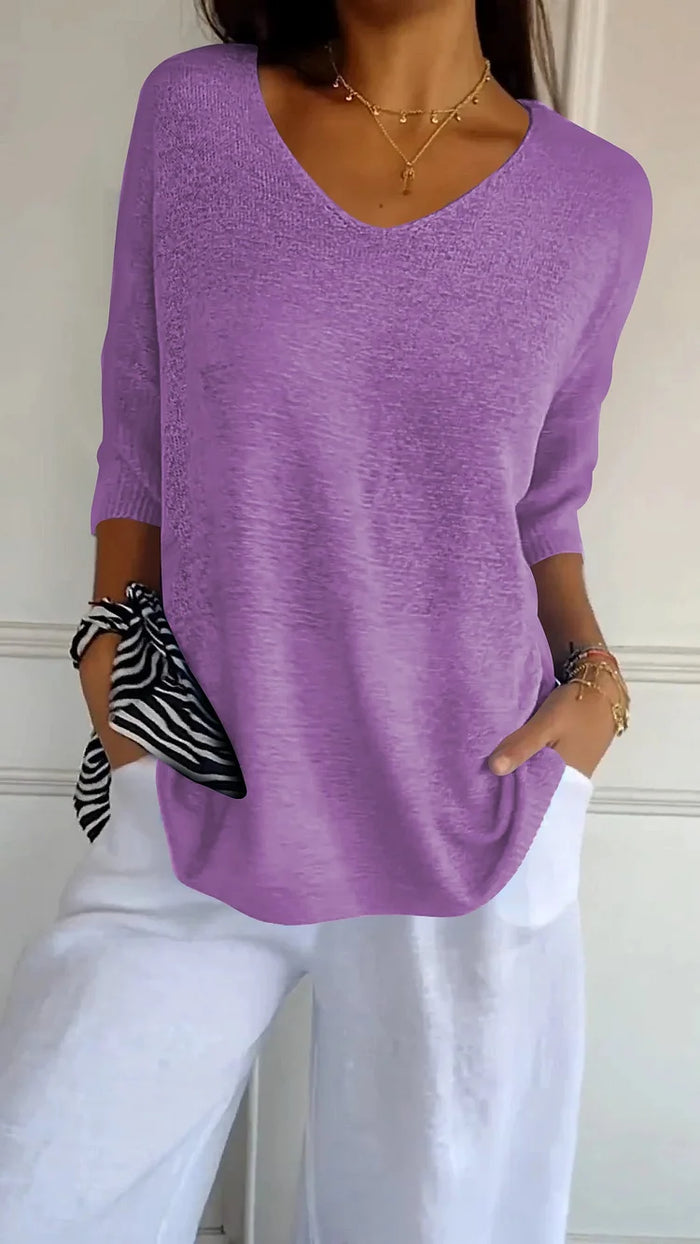 Women's V-neck Oversized Knit Top | Half Sleeve