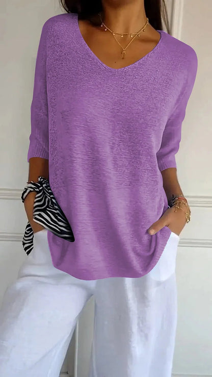 Chiara | Comfortable knitted top for women with V-neck collar