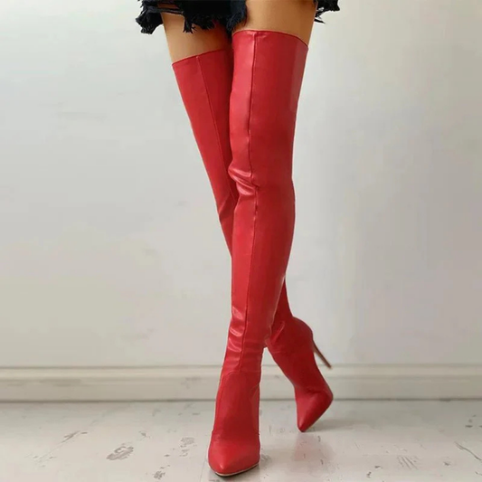 Women knee high heel zipper pointed boots | thigh high