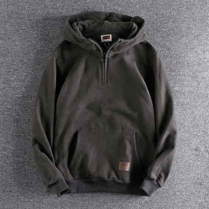Warm winter coat with hood half-zip for men | Long sleeves