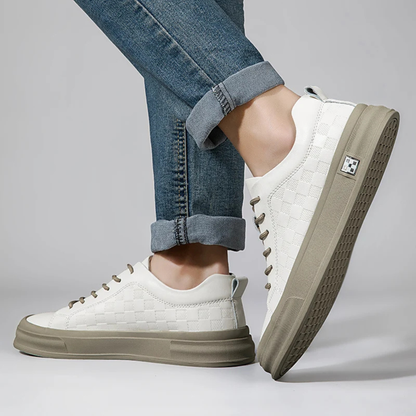 Casual Checkerboard Low Top Beige Sneakers for Men