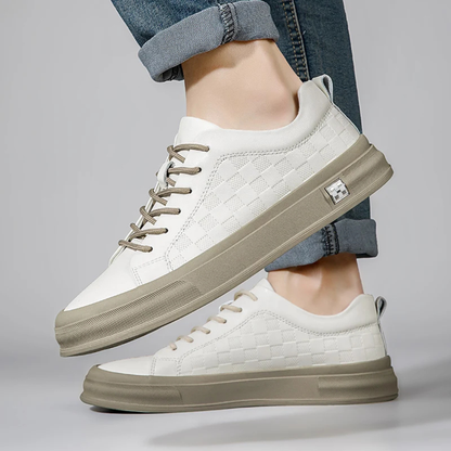 Casual Checkerboard Low Top Beige Sneakers for Men