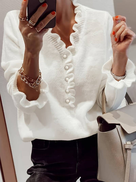 Beatrix | Elegant women's sweater with decorative buttons and V-neck