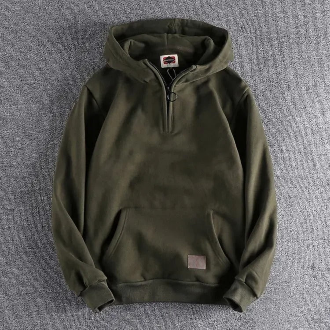 Warm winter coat with hood half-zip for men | Long sleeves