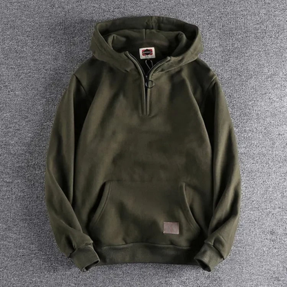 Warm winter coat with hood half-zip for men | Long sleeves